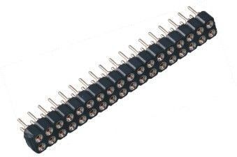 Straight Black Female Pin Header Connector 2.54 Mm Dual Row 180 Degree