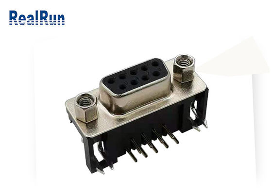Right Angle 1000VAC PBT Insulator D Sub Connector VGA DR 9 Pin