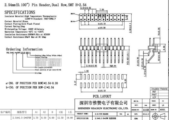 SMD 1000VAC PA6T Horizontal Pin Header Gold Flash 36 Pin PA6T