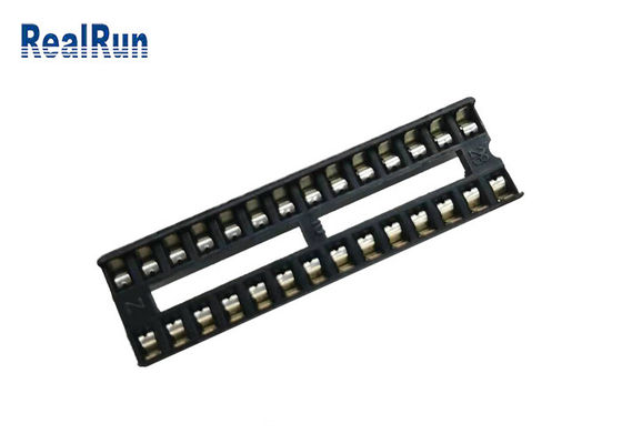 28P 2.54mm Dip 7.62 PBT Square IC Socket Gold Sn Plated With Center Bar