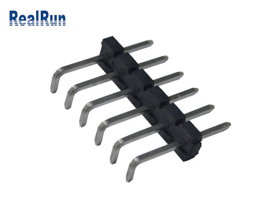 ISO9001 UL94V-0 Right Angle Header Connector Single Row 6 Pin 1000M Ohm