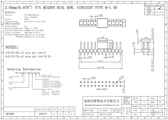 Dual Layer Pin Header Connector DC500V Horizontal SMT PA6T