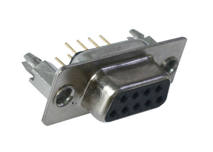 9 Pin DB D SUB Circuit Board Pin Connectors Double Row Black PBT Material