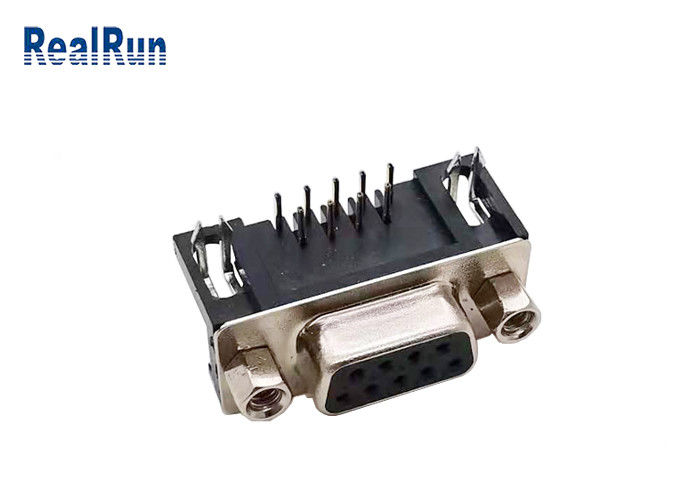 Right Angle 1000VAC PBT Insulator D Sub Connector VGA DR 9 Pin