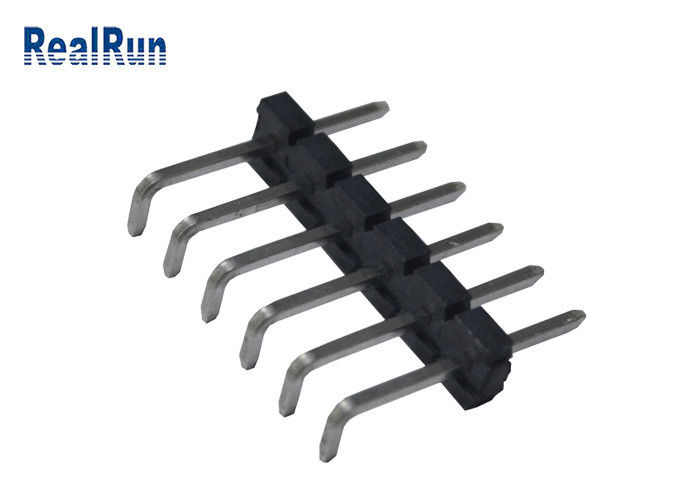 ISO9001 UL94V-0 Right Angle Header Connector Single Row 6 Pin 1000M Ohm